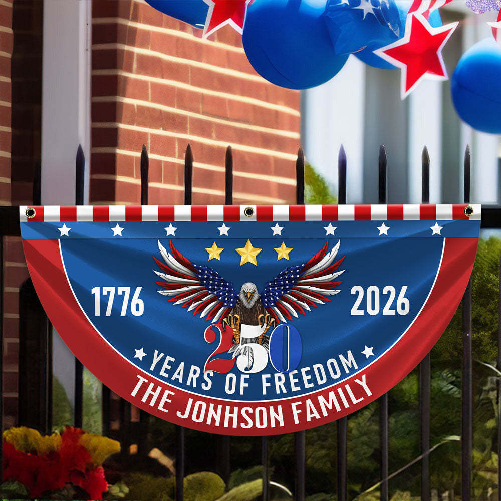 Personalized America 250th Anniversary Bunting Flag Custom Family Name 250 Years Of Freedom Non-Pleated Fan Flag