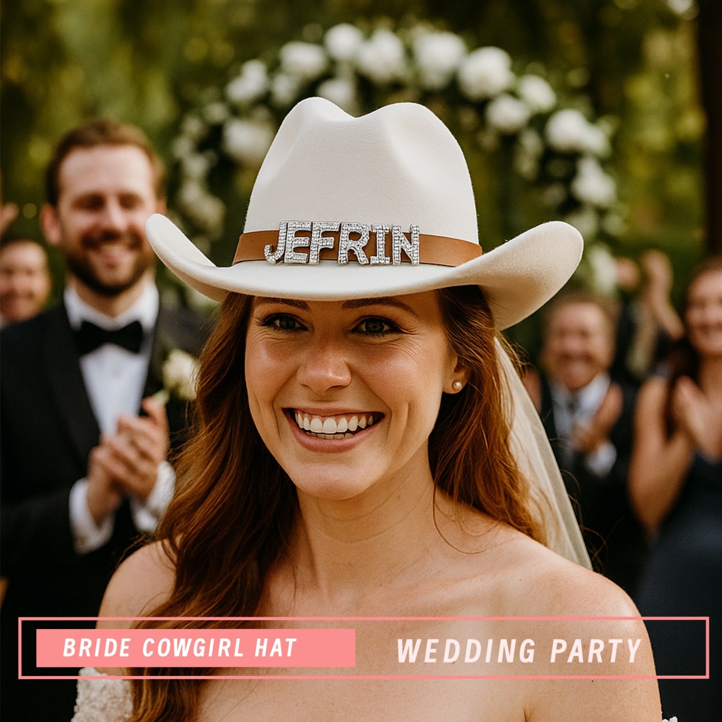 Bride Cowboy Hat with Veil Custom Cowgirl Hats for Women Western Rhinestone Bride Cowgirl Hat Bachelorette Party Accessories