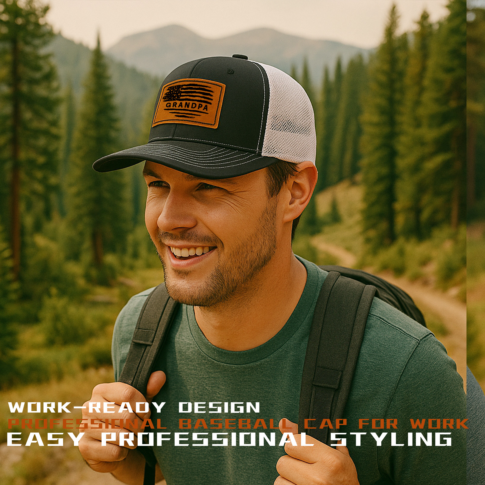 Custom Hats for Men Women Personalized Baseball Caps Leather Patch Trucker Hat for Adult Black-Gray Adjustable Custom Hats