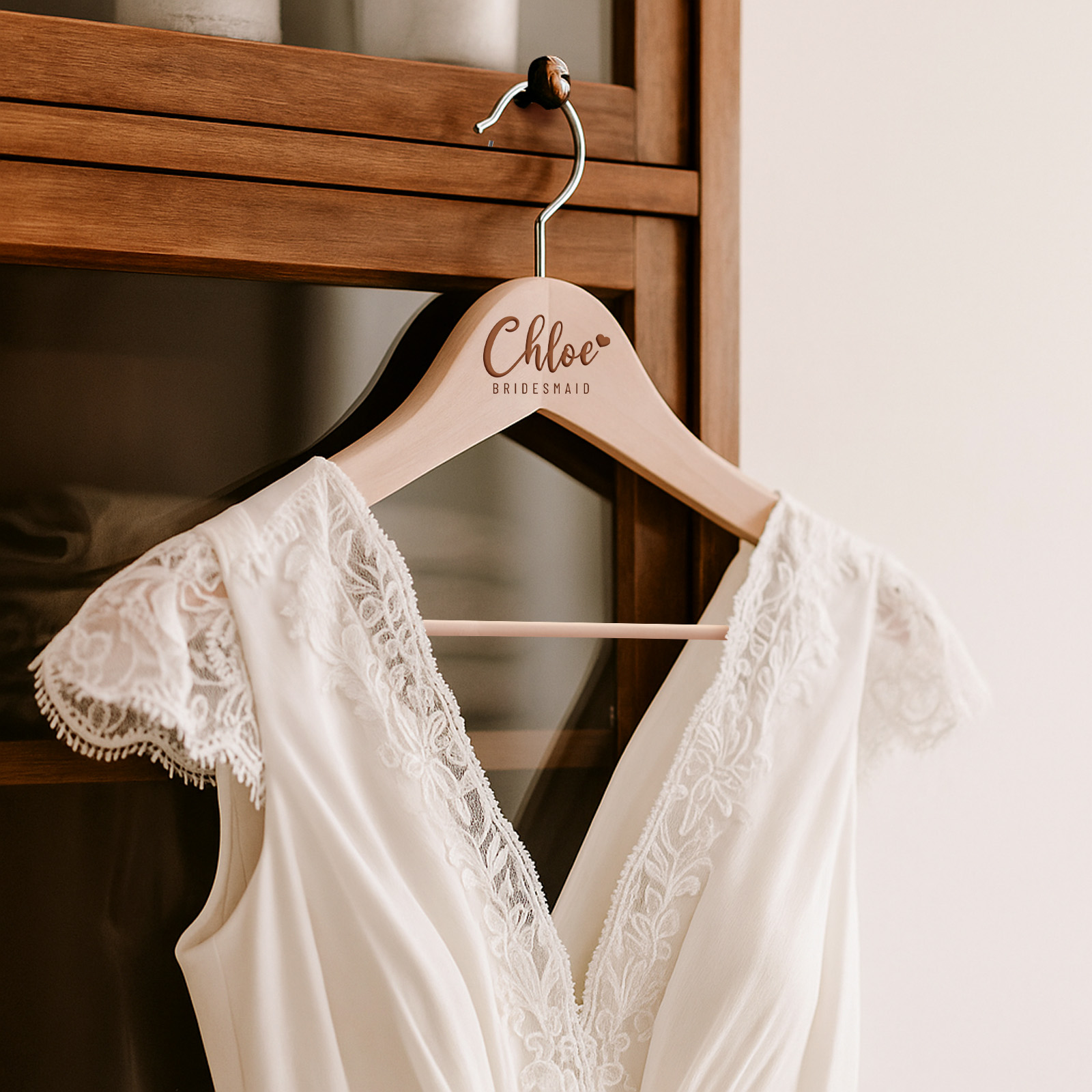 Custom Wooden Hanger for Bridal Party, Natural Wood Bride Hanger for Wedding Dress, Personalized Bridesmaid Gifts, Bridesmaid Hangers Maid of Honor Gifts, Wedding Dress Hanger Bride and Groom