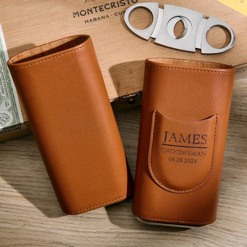 Personalized Cigar Case, Leather Cigar Holder with Cutter, Cigar Travel Case, Groomsmen Gifts, Gift for Dad Husband Gift for Him