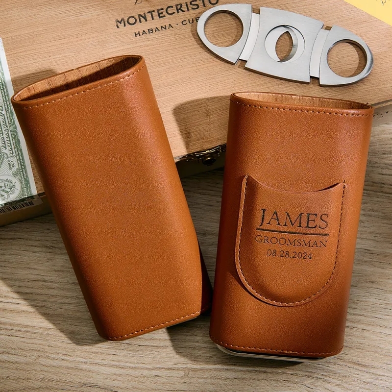 Personalized Cigar Case, Leather Cigar Holder with Cutter, Cigar Travel Case, Groomsmen Gifts, Gift for Dad Husband Gift for Him
