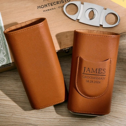 Personalized Cigar Case, Leather Cigar Holder with Cutter, Cigar Travel Case, Groomsmen Gifts, Gift for Dad Husband Gift for Him