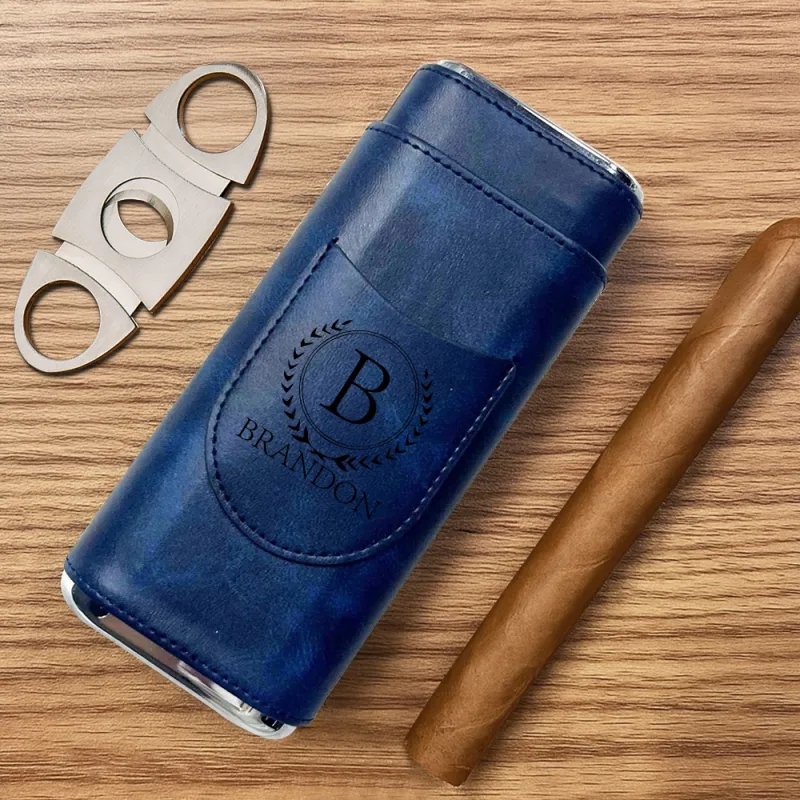 Personalized Cigar Case, Leather Cigar Holder with Cutter, Cigar Travel Case, Groomsmen Gifts, Gift for Dad Husband Gift for Him