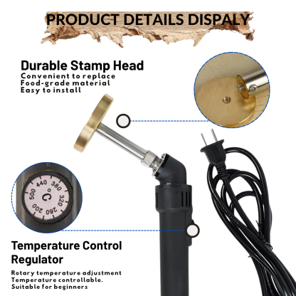 Custom Electric Branding Iron for Wood, Temperature-Controlled Metal Stamp with Stand, Personalized Logo Letter Iron for Leather Food Marking, Woodworking DIY Tool Gift