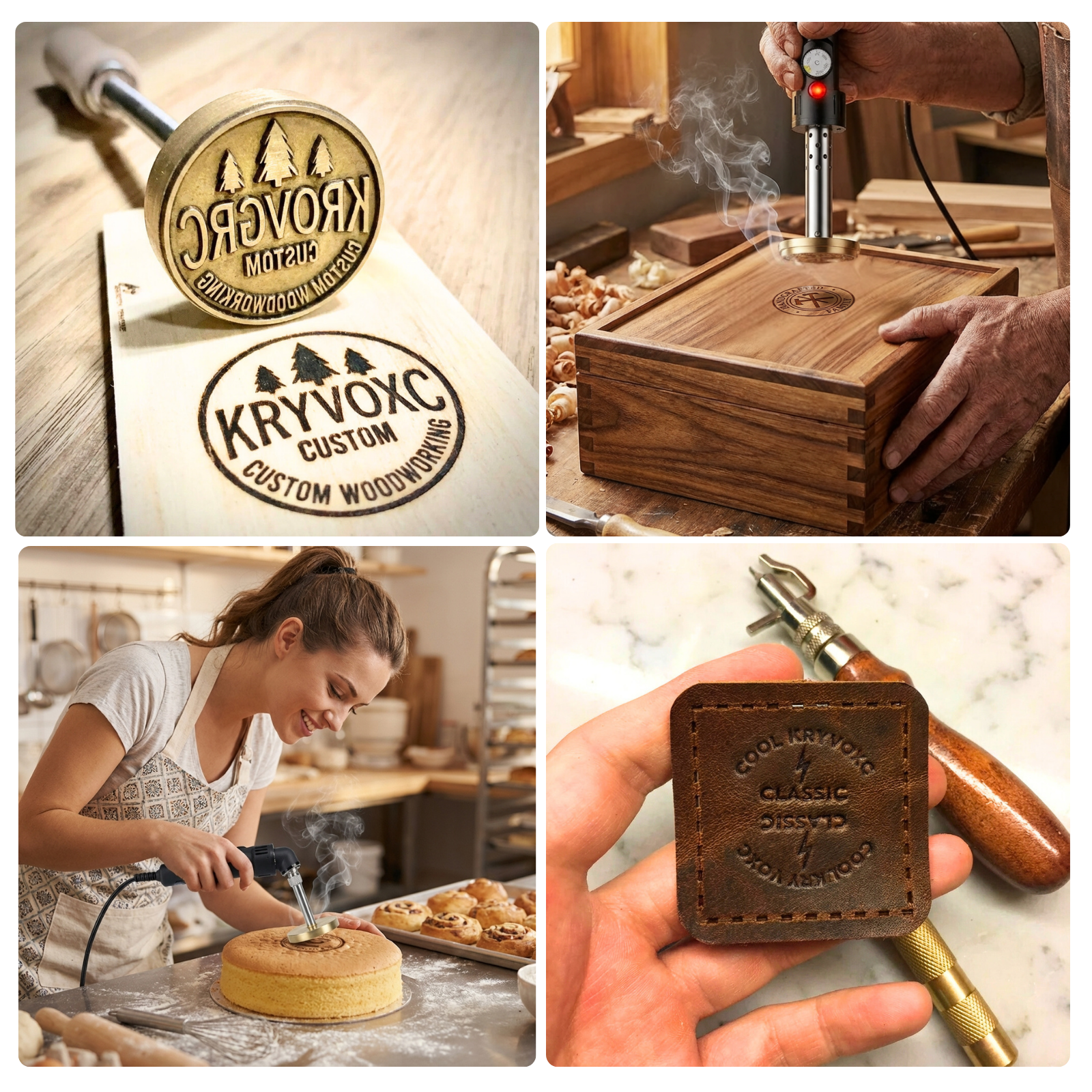 Custom Electric Branding Iron with Stand, Personalized Logo Metal Stamp for Wood Leather Food, Temperature Controlled Branding Tool for DIY Makers, Woodworking Craft Gift