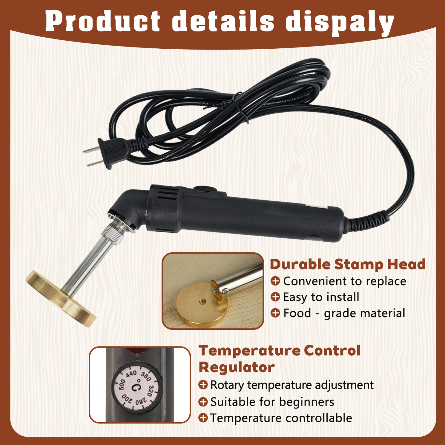 Personalized Electric Branding Iron for Wood, Temperature-Controlled Monogram Logo Stamp, Custom Leather Stamps, Handmade Design Weddings Stamper, Customized Woodworking Burning Tool with Letters