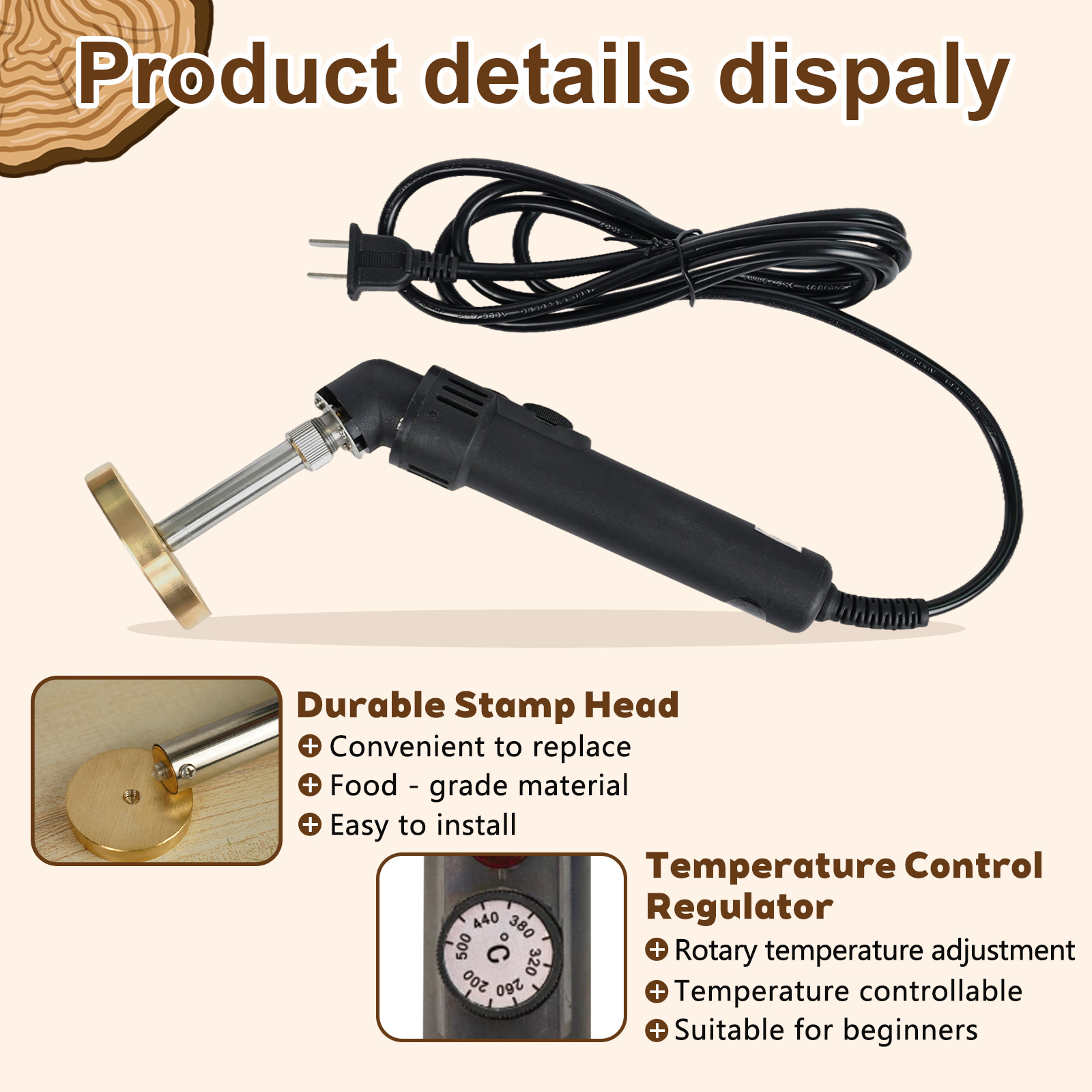 Custom Electric Branding Iron for Wood, Adjustable Temperature Controlled Branding Iron, Wood Burning Stamp, Personalized Logo Metal Branding Iron for Leather Burger, DIY Woodworking Tools