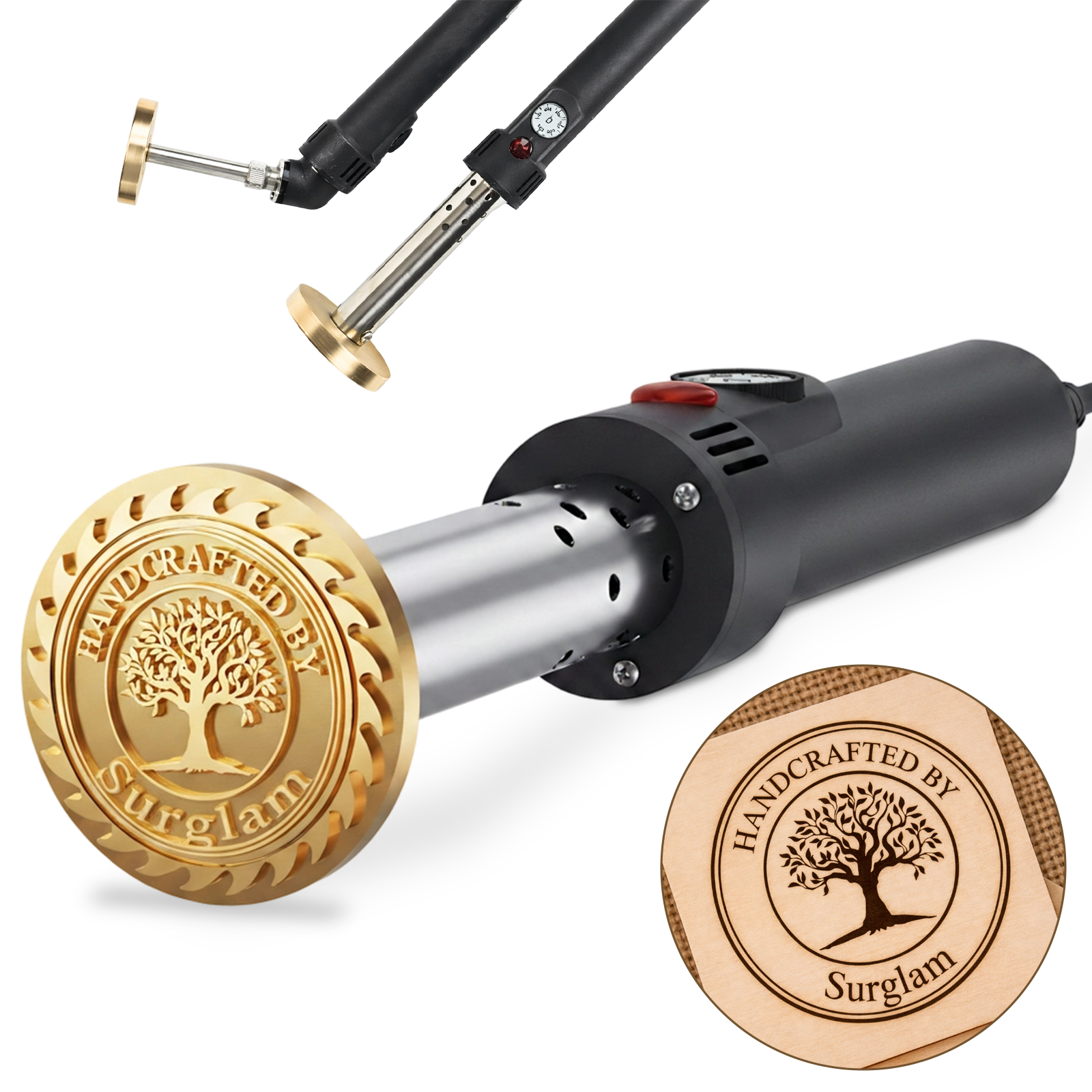 Elektrisches personalisiertes Brandeisen für Holz mit Logo, Messing Brennstempel mit Temperaturregelung, für Leder und Holzarbeiten, Branding Tool für Handwerk und DIY