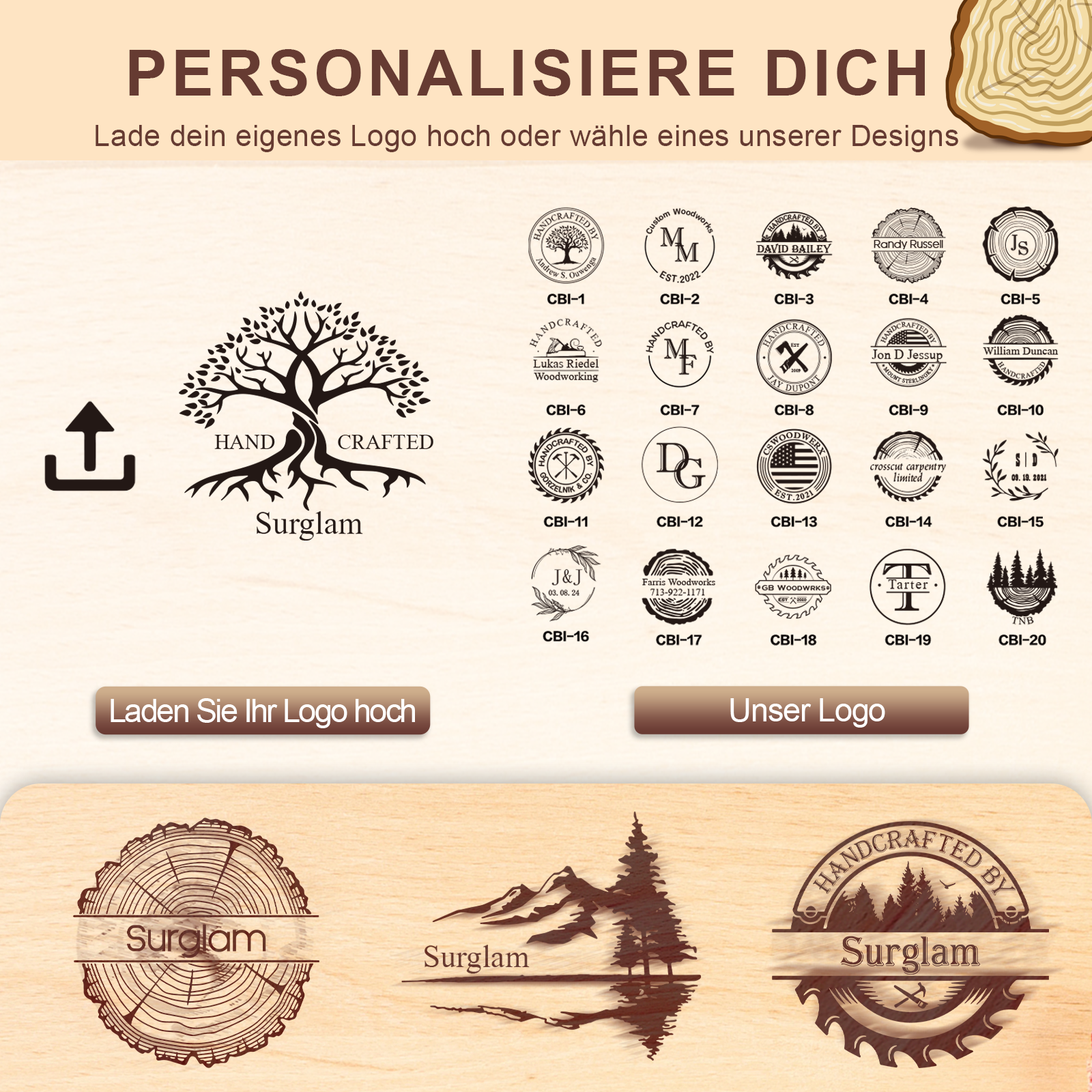 Elektrisches personalisiertes Brandeisen für Holz mit Logo, Messing Brennstempel mit Temperaturregelung, für Leder und Holzarbeiten, Branding Tool für Handwerk und DIY