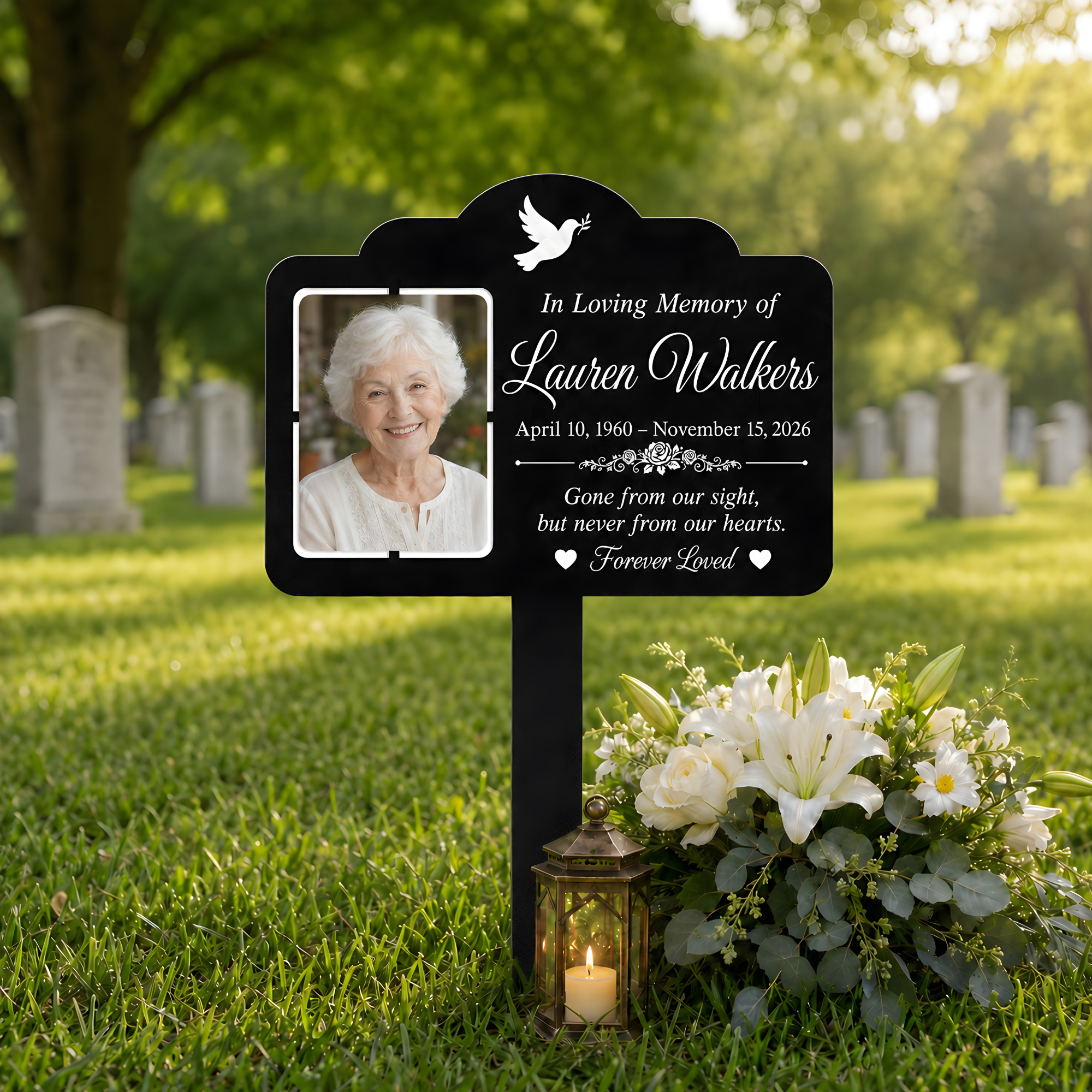 Personalized Photo Grave Marker for Cemetery, Custom Name Metal Memorial Stake with Date, Dove In Loving Memory Outdoor Memorial Plaque, Cemetery Decor for Remembrance