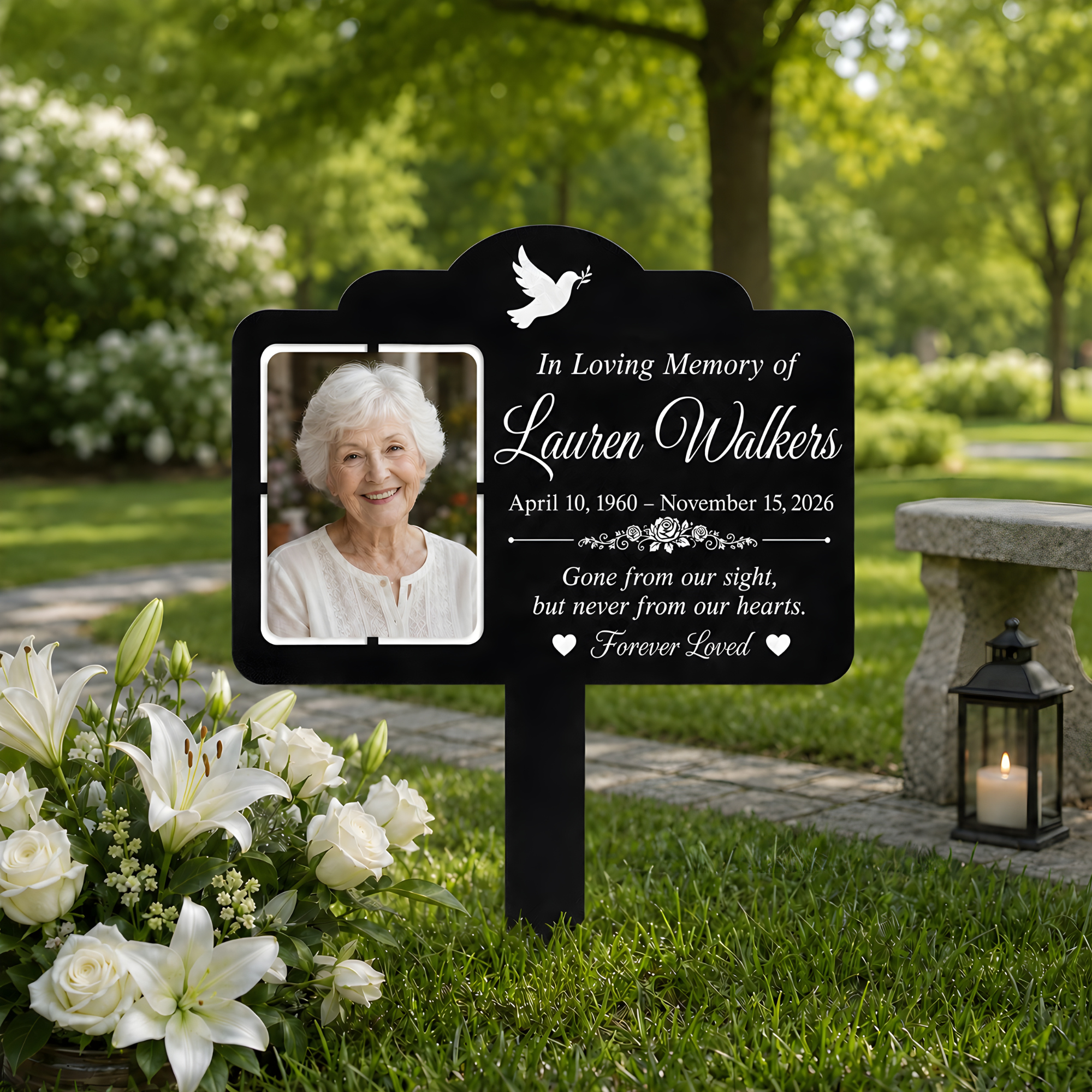 Personalized Photo Grave Marker for Cemetery, Custom Name Metal Memorial Stake with Date, Dove In Loving Memory Outdoor Memorial Plaque, Cemetery Decor for Remembrance