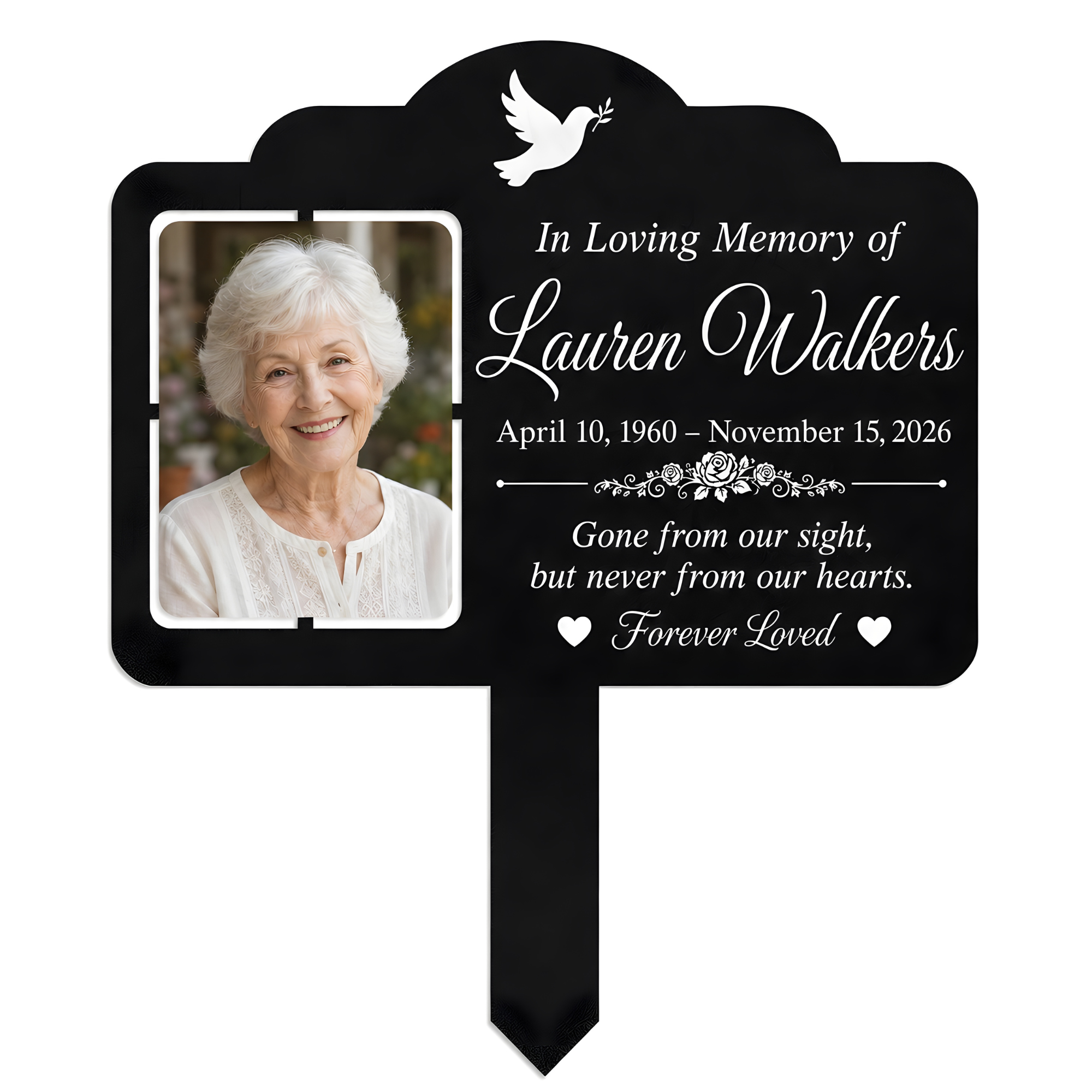 Personalized Photo Grave Marker for Cemetery, Custom Name Metal Memorial Stake with Date, Dove In Loving Memory Outdoor Memorial Plaque, Cemetery Decor for Remembrance