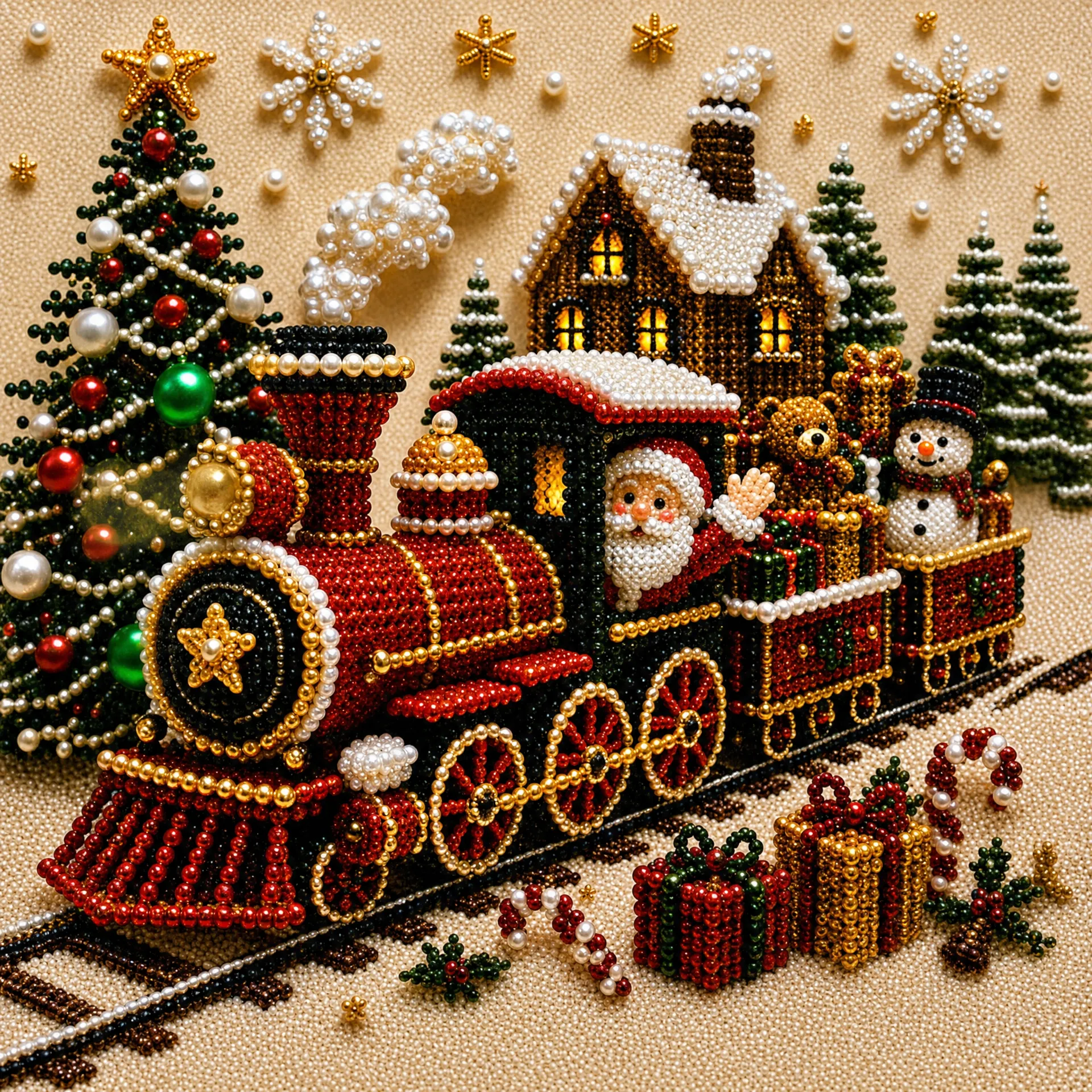 Framed Christmas Train - Pearls Painting Kit DIY Diamond Painting Pearl Dot Crafts 