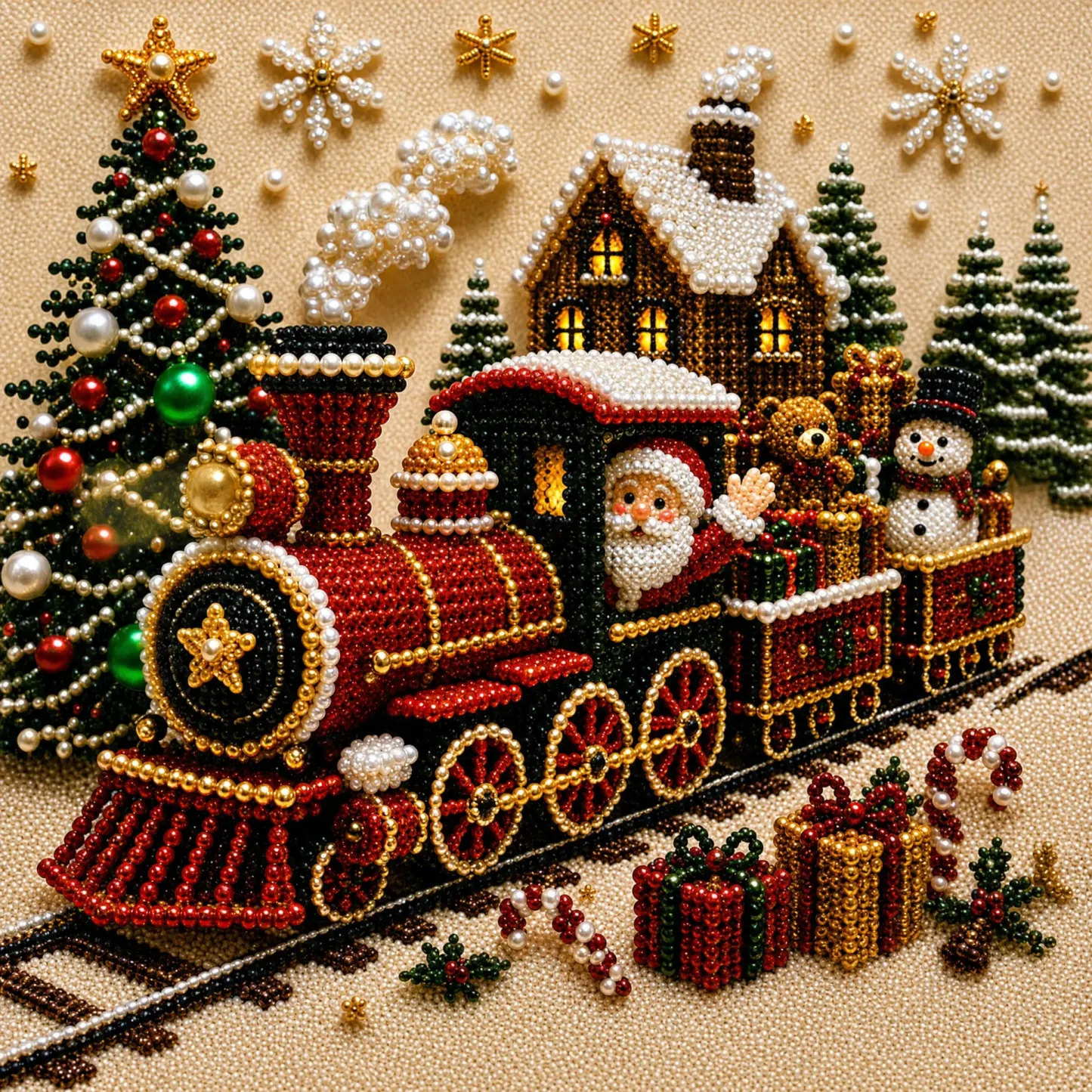 Framed Christmas Train - Pearls Painting Kit DIY Diamond Painting Pearl Dot Crafts 
