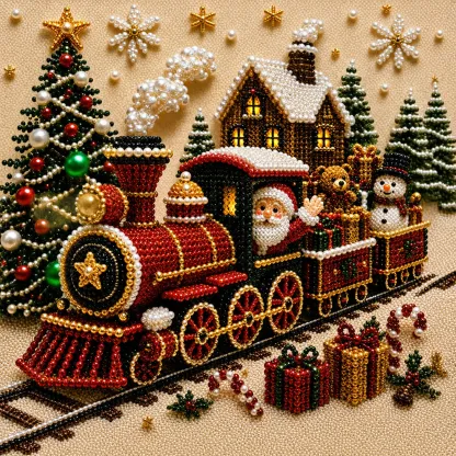 Framed Christmas Train - Pearls Painting Kit DIY Diamond Painting Pearl Dot Crafts 