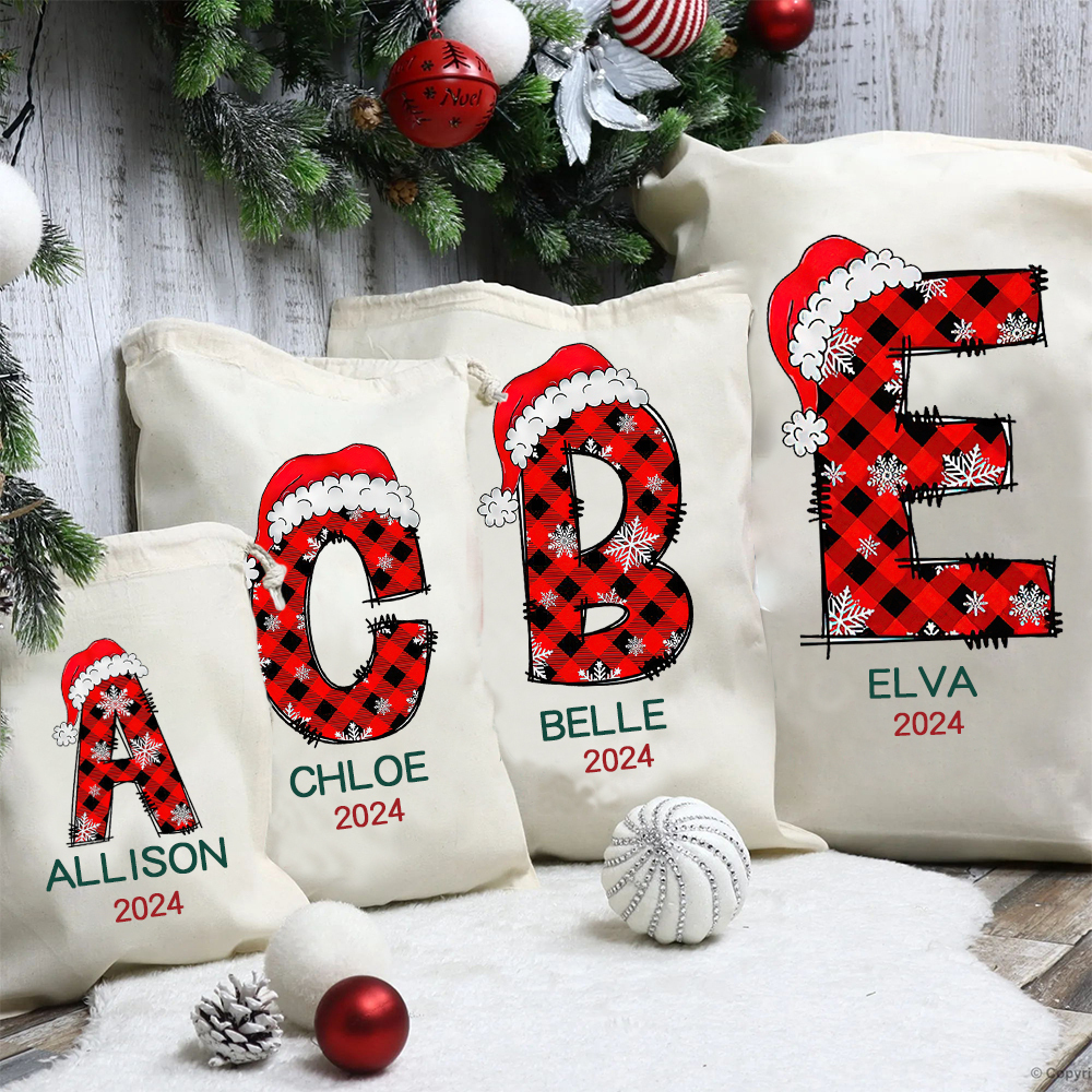 Personalized Christmas Santa Sack, Custom Name & Initial Gift Bag, Reu