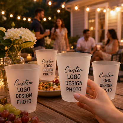 Custom Logo Party Cups, Personalized Plastic Cups for Birthdays, Weddings & Holiday Celebrations