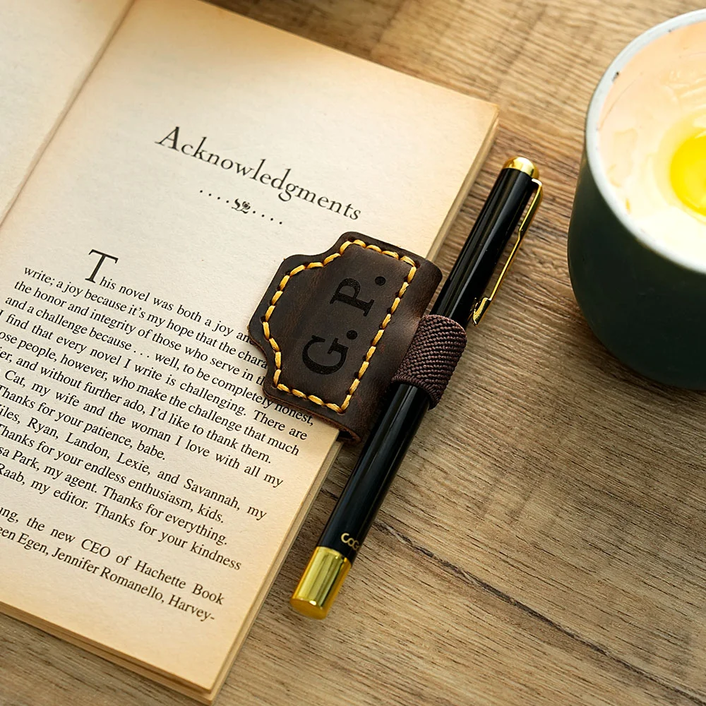 Personalized Engraved Name Magnetic Leather Bookmark Clip with Pen Holder Reading Supplies Birthday School Office Gift for Book Lover Bookworm