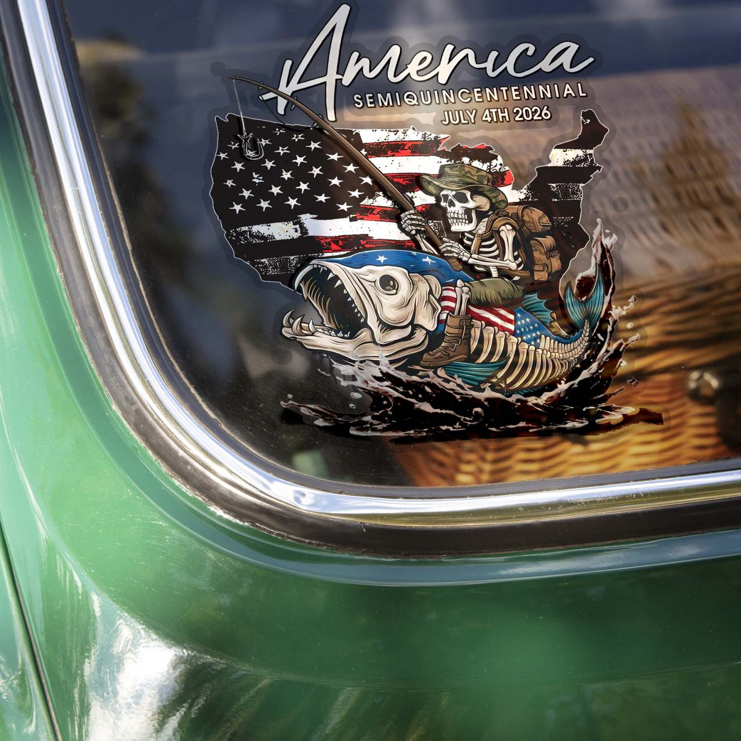 Bass Fishing Flag America Semiquincentennial July 4th 2026 Car Window Decal Sticker LM32 899227