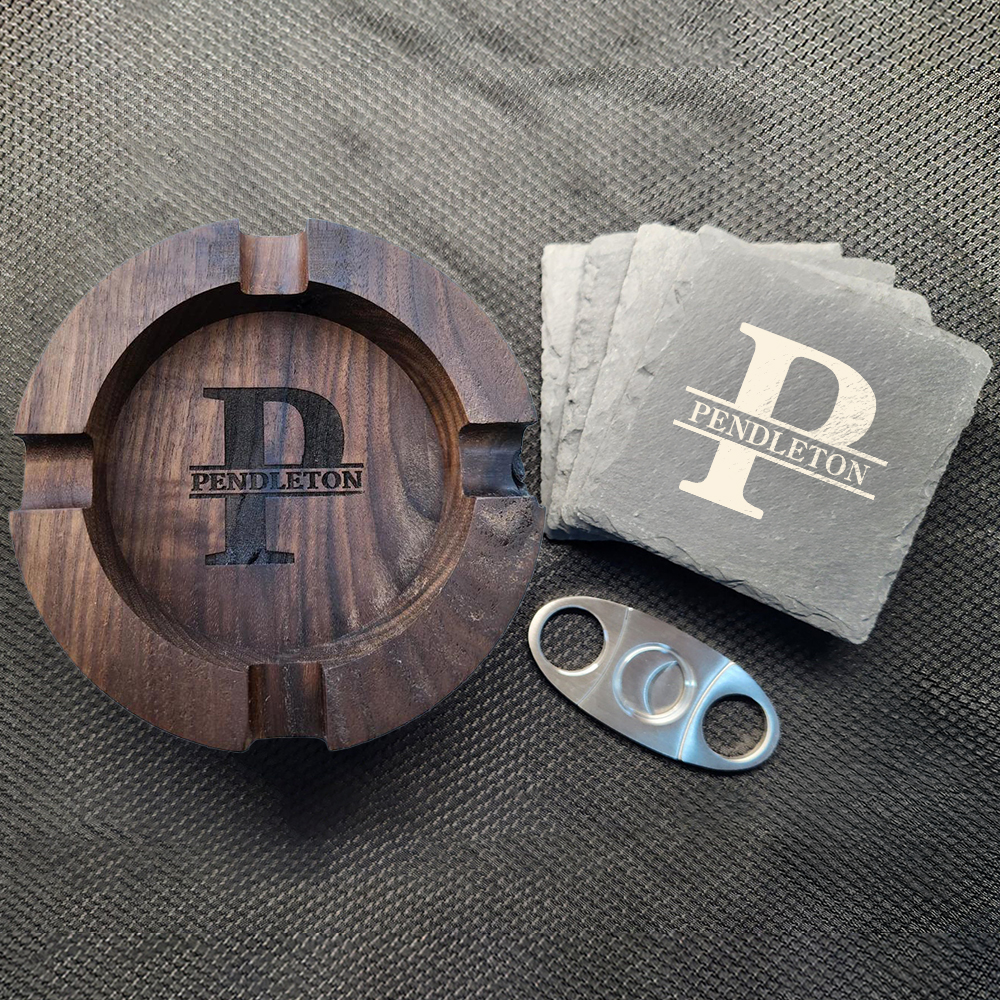Personalized Name Walnut Cigar Ash Tray Personalized Cigar Cutter For Dad, Groomsman Gift Proposal Custom Cigar Accessories For Him