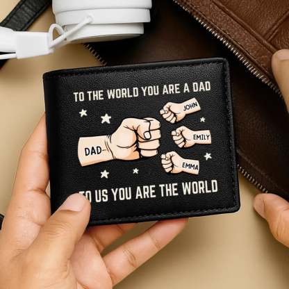 You’re My World, My Heart - Family Personalized Custom Double-Sided Printed Leather Wallet - Father's Day, Gift For Dad, Grandpa