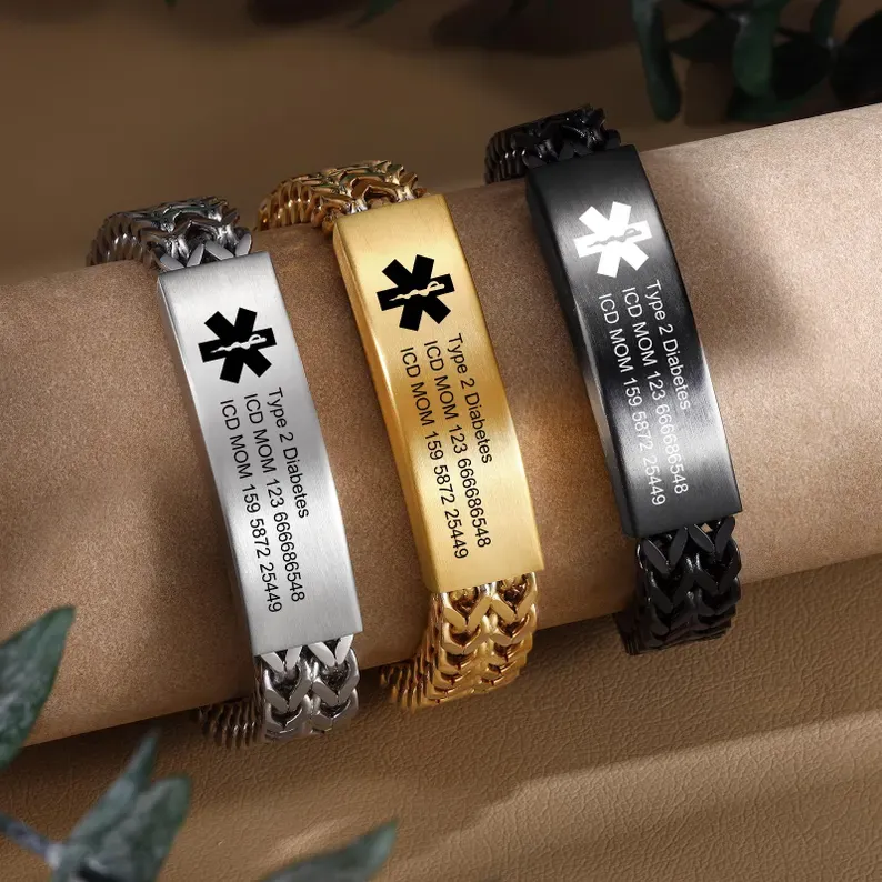Personalized Medical Alert Bracelet for Men & Women, Custom 8.6" Engraving ID Bracelets Gifts for Grandparents Husband Dad, Customized Stainless Steel Emergency ID Wristband