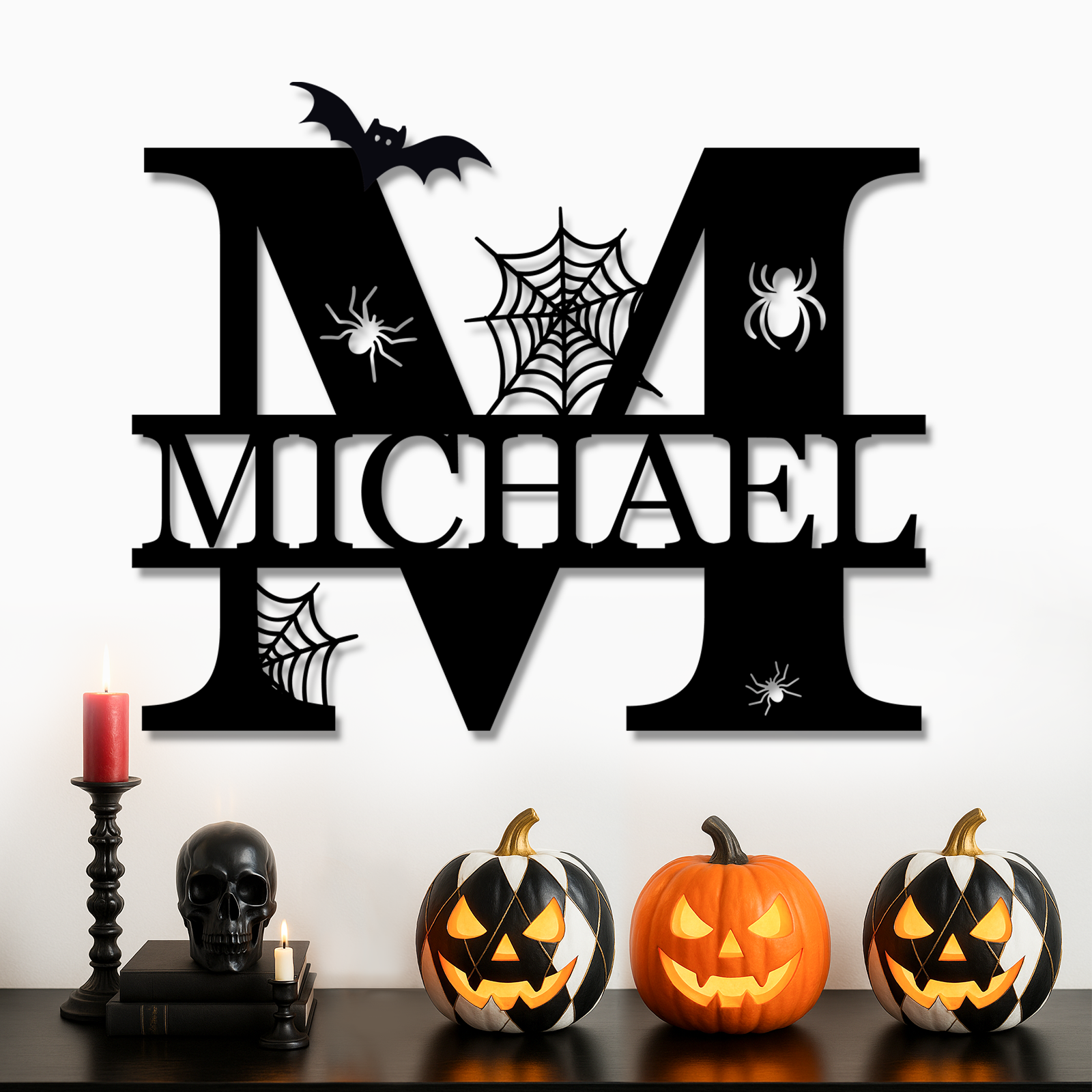 Personalized Halloween Split Monogram Custom Halloween Alphabet Letters Halloween Family Name Sign Spooky Last Name Letter Monogram Custom Metal Fall Autumn Home Decor