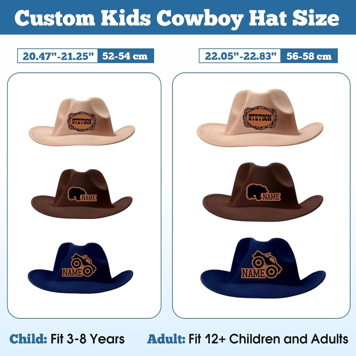 Personalized Toddler Boys Cowboy Hat, 2-8t Kids Western Cowboy Hat, Custom Name Sewn Leather Patch Cowgirl Hat