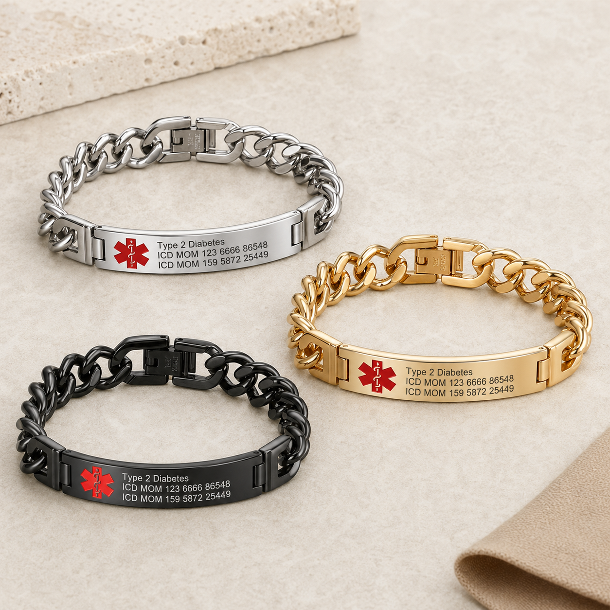Custom Emergency ID Bracelet with Medical Alert Symbol, Personalized Titanium Steel Wristband Gift for Dad & Husband