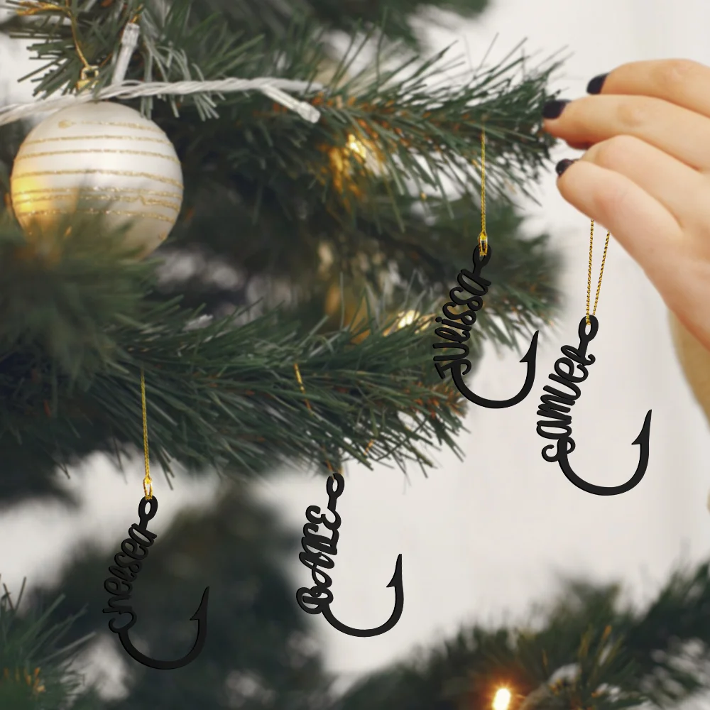 Personalized Lightweight Metal Fishing Hook Ornament with Name Christmas Tree Decoration Christmas Gift for Fishing Lovers