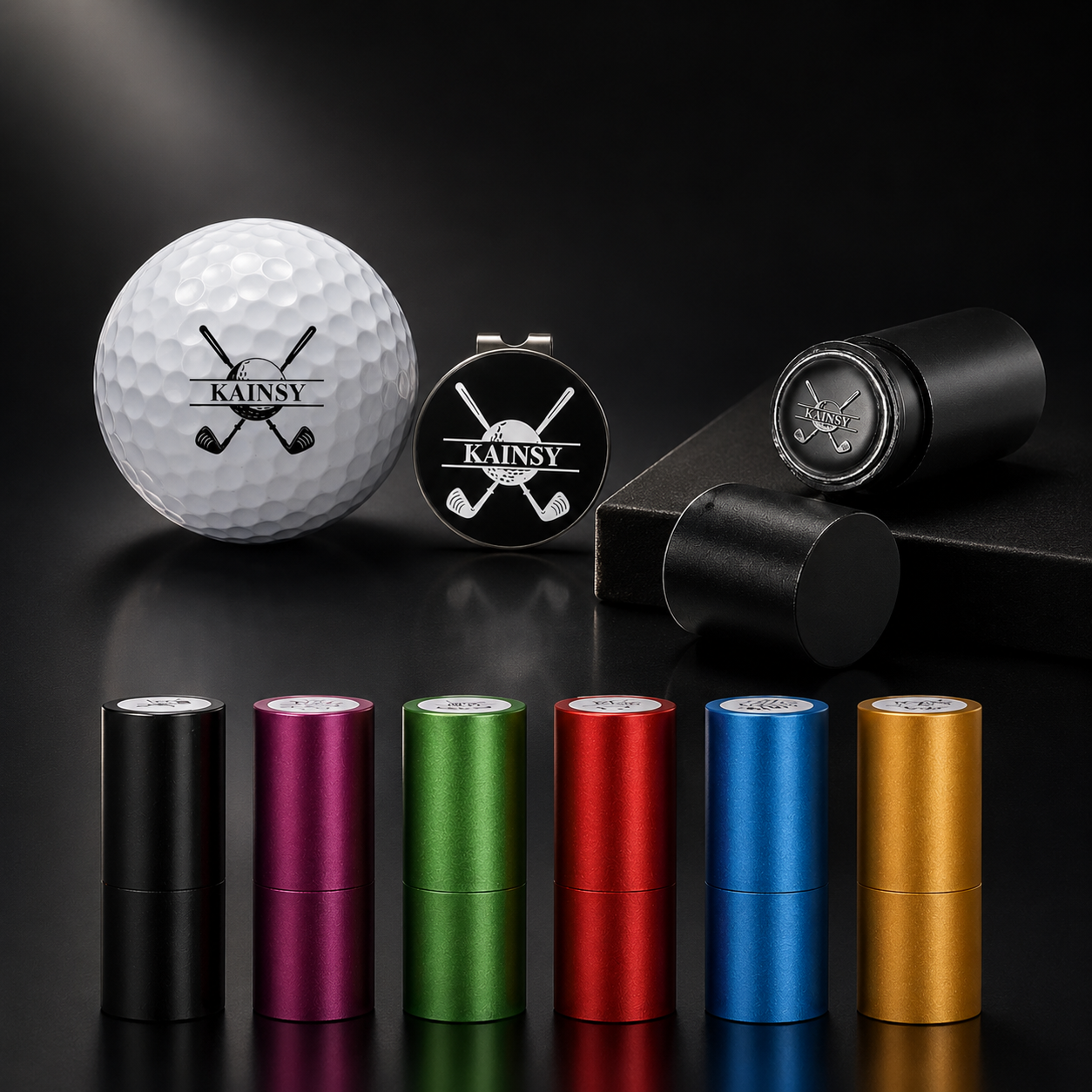 Custom Golf Ball Stamp with Engraved Box, Personalized Logo Stamper and Hat Clip Kit, Waterproof Golf Marker Gift for Dad Husband Golfer