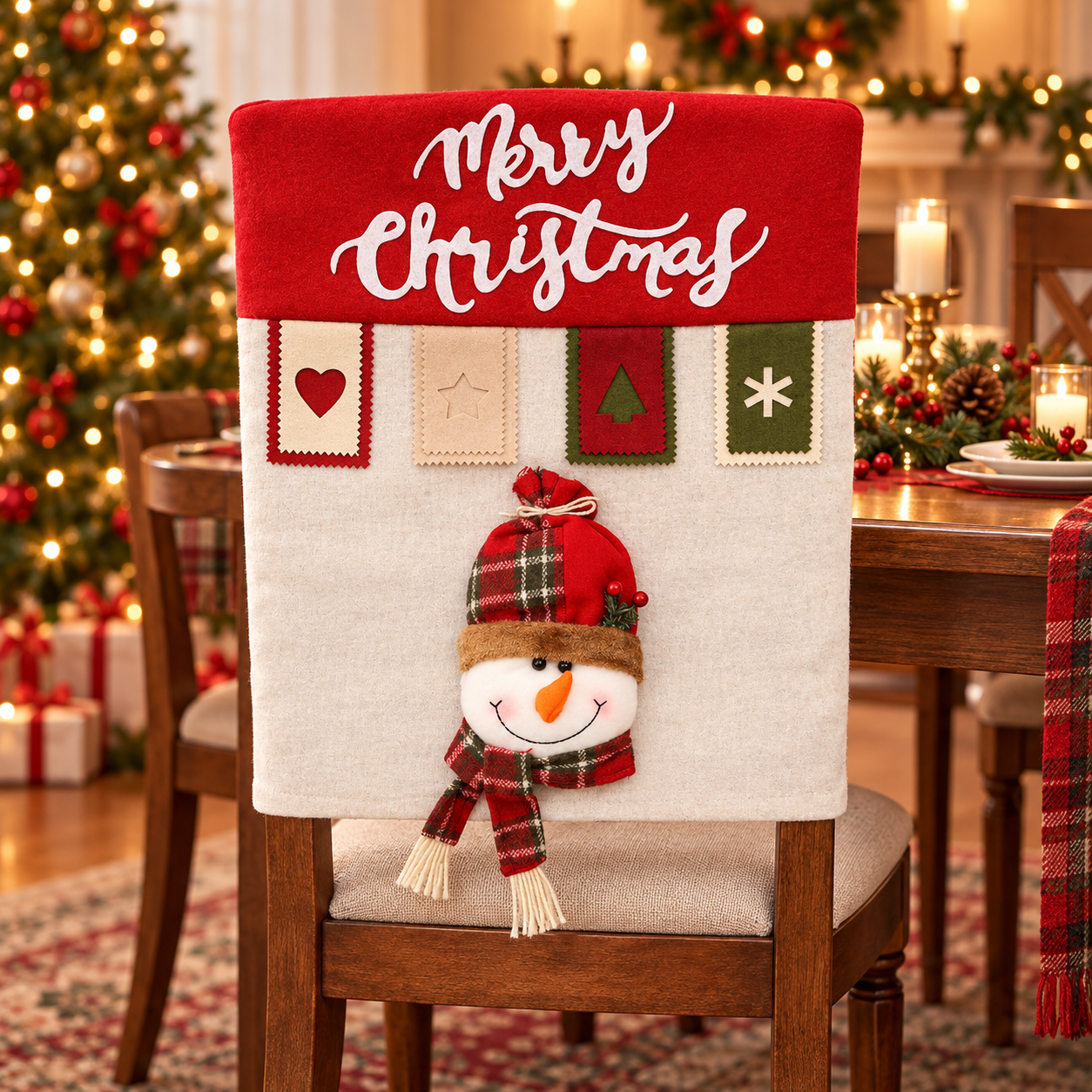 Personalized Christmas Chair Back Cover, Custom Name Santa Hat Slipcover, Gingerbread Gnome Chair Decor, Holiday Gift for Family