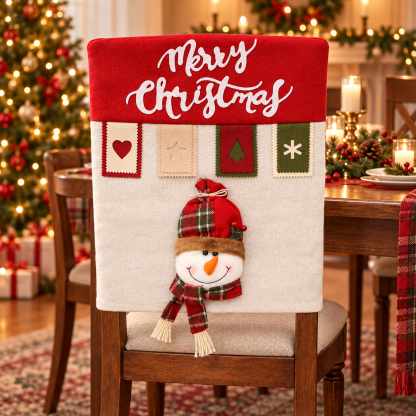 Personalized Christmas Chair Back Cover, Custom Name Santa Hat Slipcover, Gingerbread Gnome Chair Decor, Holiday Gift for Family