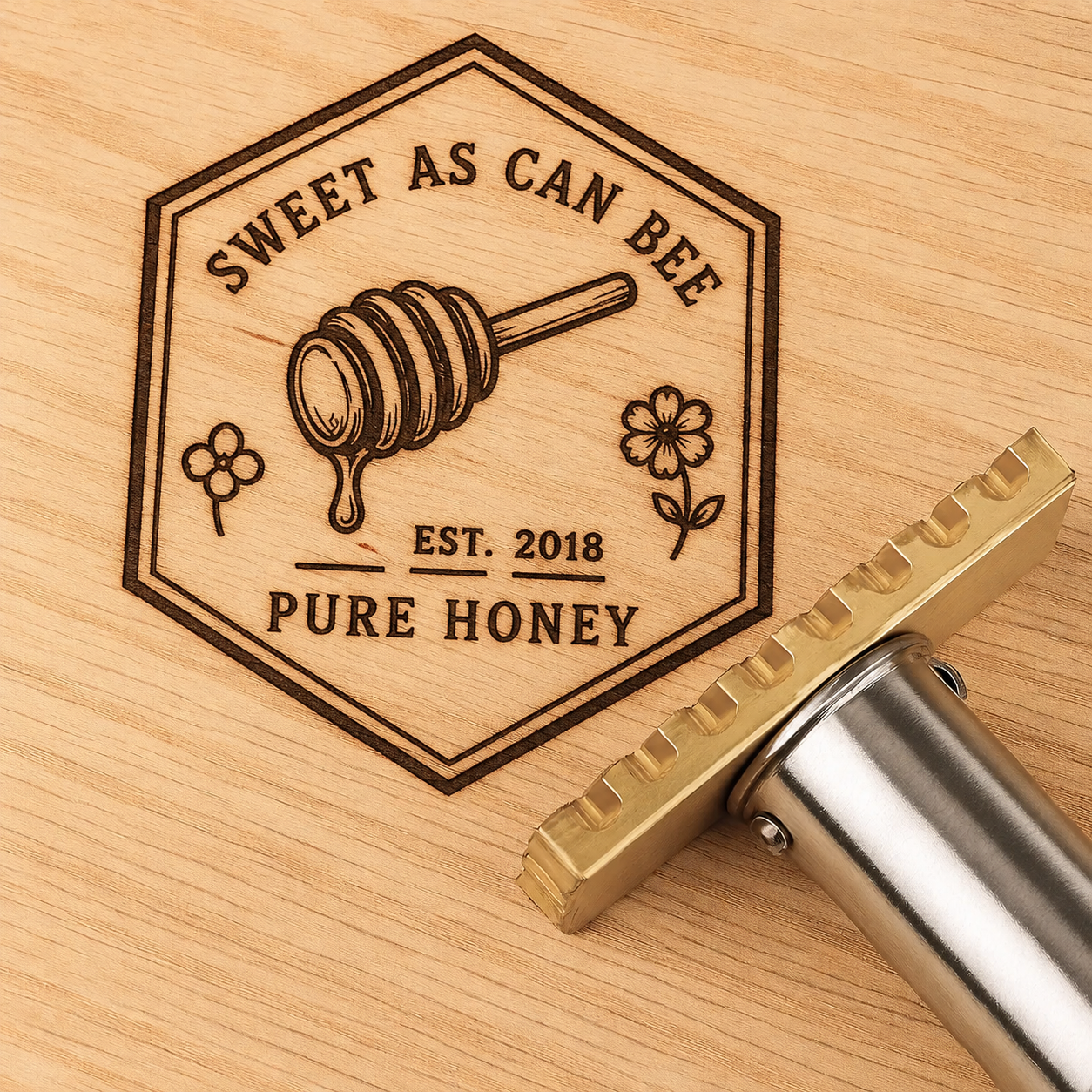 Custom Apiary Logo Branding Iron for Honey Makers – Bee, Hive & Honeycomb Stamp for Wood Packaging