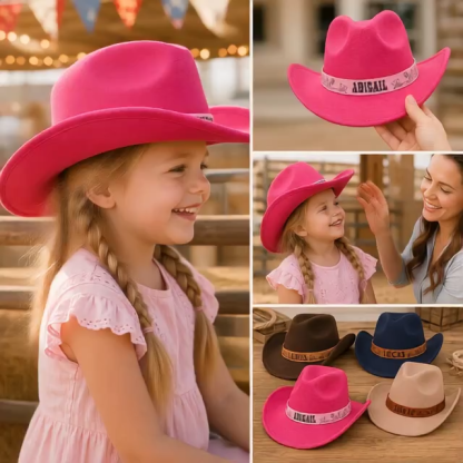 Personalized Cowboy Hat for Toddler Boys Girls, Western Hat for Kids Men Women, Custom Leather Patch Baby Cowgirl Hat