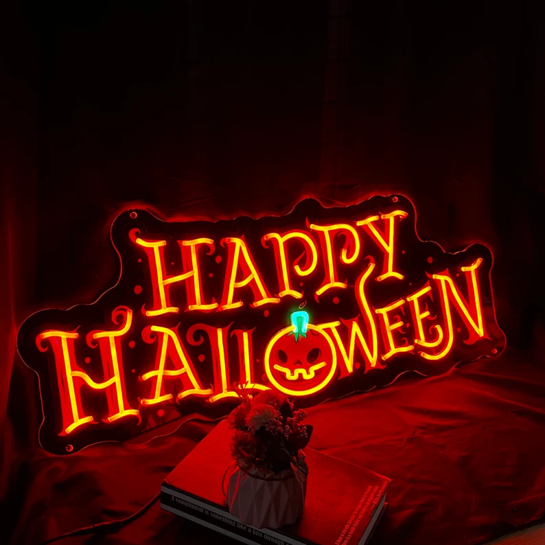 Handmade Neon Happy Halloween Sign, LED Wall Art For Haunted House Or Trick Or Treat Night