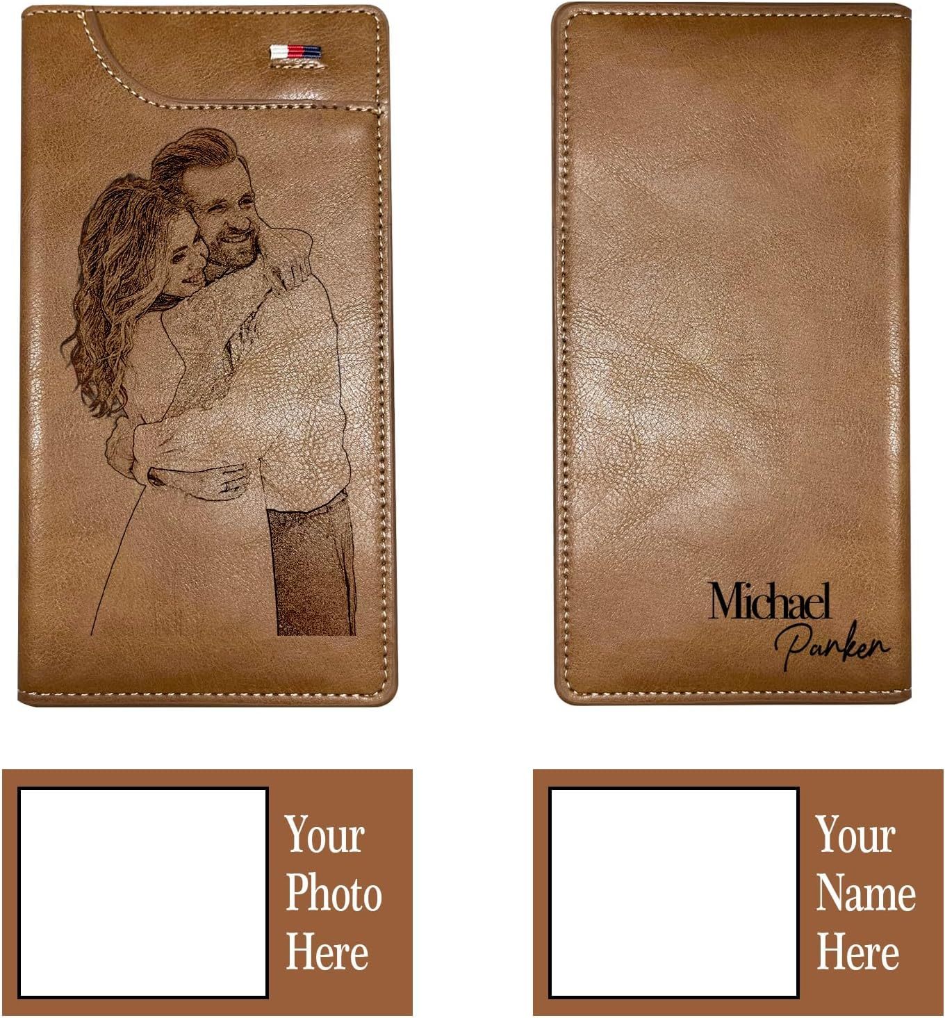 Custom Wallet for Men, Personalized Engraved Men's Wallet, Long Leather Men Wallet with Photo Name for Anniversary Birthday Wedding, Personalized Gifts for Him Dad Husband Groomsman Boyfriend