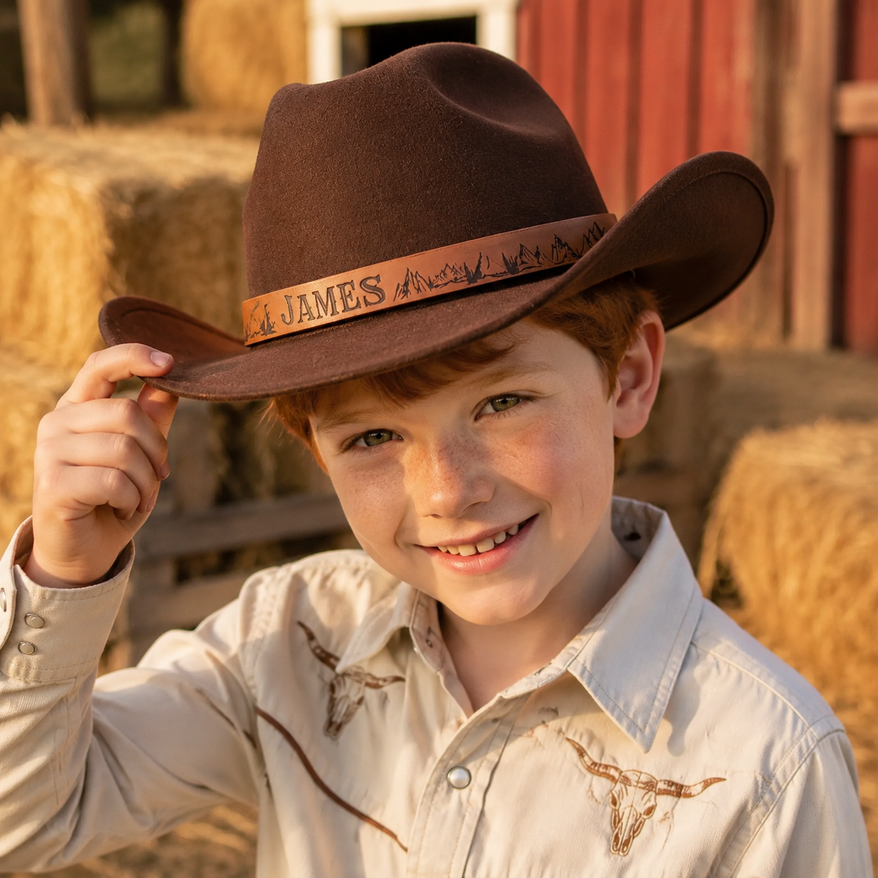 Personalized Cowboy Hat for Toddler Boys Girls, Western Hat for Kids Men Women, Custom Leather Patch Baby Cowgirl Hat