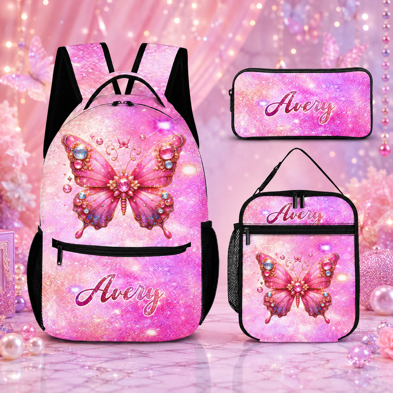 Personalized Shiny Butterfly Children's Backpack — Personalized Name Backpack — Back-to-School Gift