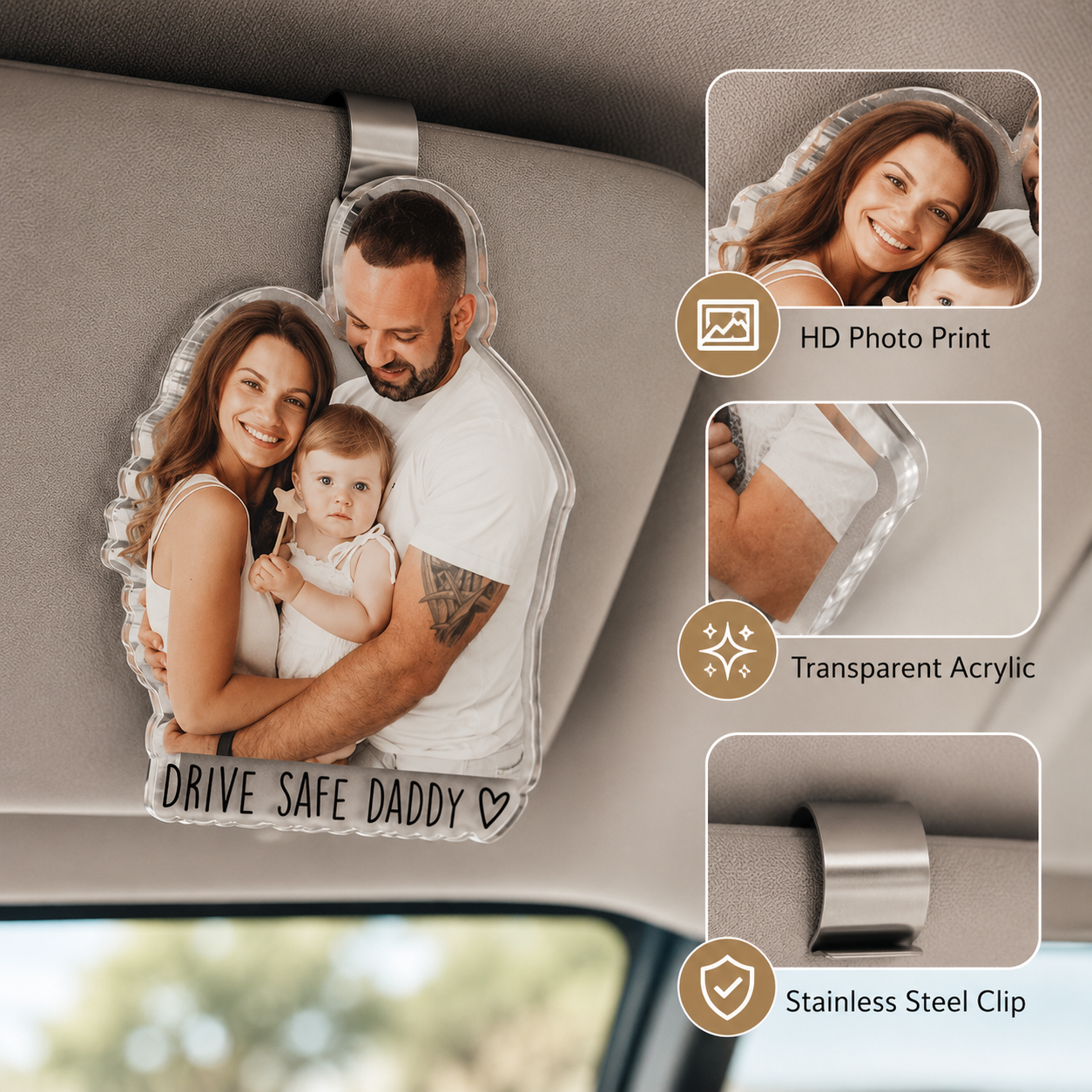 Personalized 1st Father's Day Gift For Dad, Custom Photo Car Visor Clip, Baby Photo Car Sun Visor Clip, Drive Safe Daddy, Gift For Husband