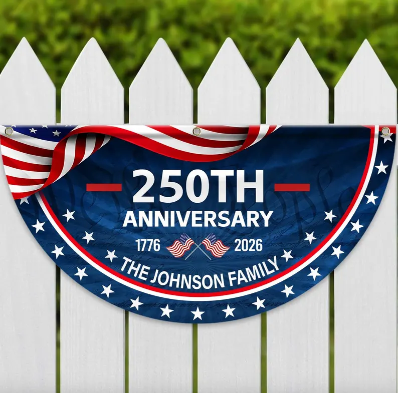Custom Family Name 250th Anniversary 1776-2026 America Non-Pleated Fan Flag