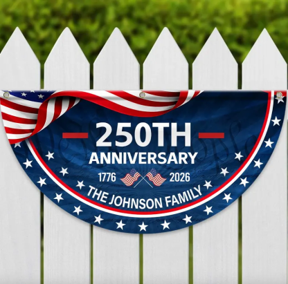 Custom Family Name 250th Anniversary 1776-2026 America Non-Pleated Fan Flag