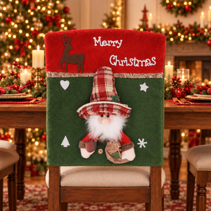 Personalized Christmas Chair Back Cover, Custom Name Santa Hat Slipcover, Gingerbread Gnome Chair Decor, Holiday Gift for Family