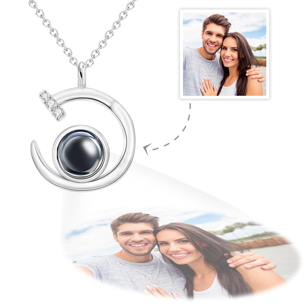 Custom Photo Projection Necklace Crescent Moon Pendant Necklace Gift for Women