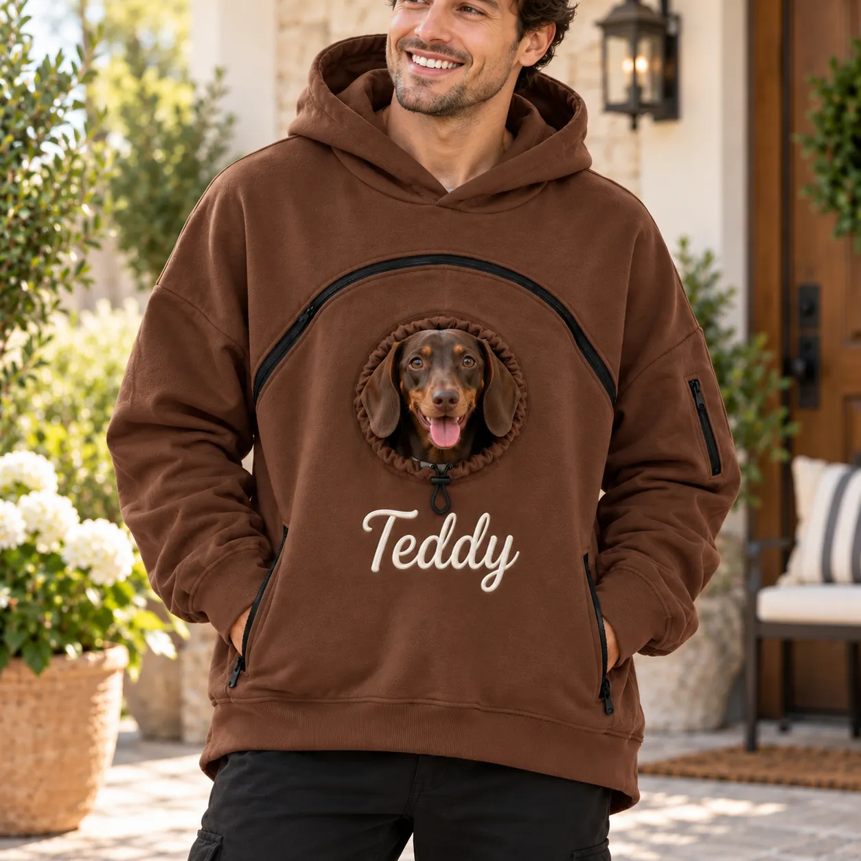 Custom Dog Pouch Sweatshirt For Pet | Personalized Embroidered Name Pet Carrying Unisex Hoodie Small Pet Owner Christmas Gift