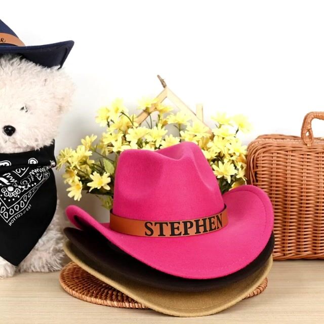 Personalized Cowboy Hat for Toddler Boys Girls, Western Hat for Kids Men Women, Custom Leather Patch Baby Cowgirl Hat