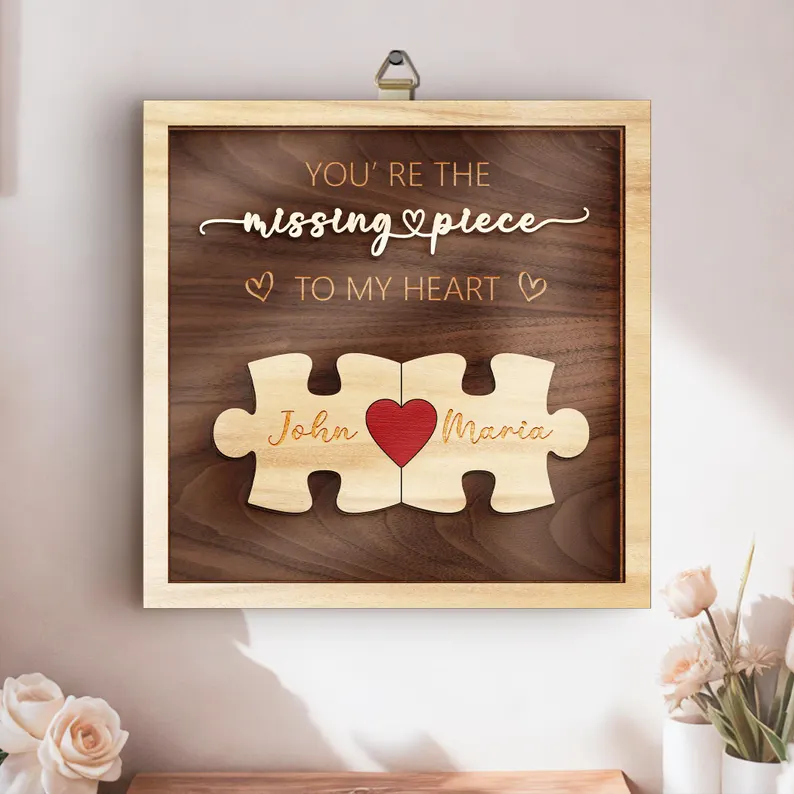 Puzzle Couples Name Sign, Personalized Romantic Gift for Him Her, Valentine Home Decor,Personalized Love Keepsake,Puzzle Love Heart Keychain