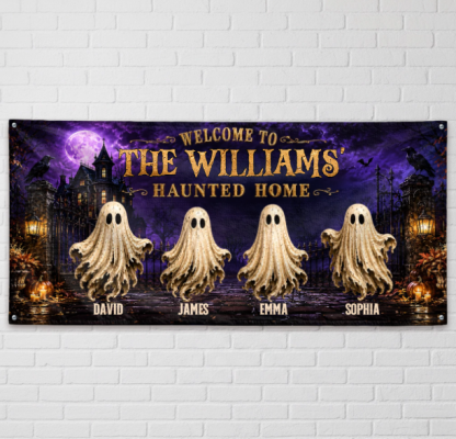 Custom Haunted Home Outdoor Banner - Personalized Halloween Decor Gifts For Mom, Dad, Brother, Sister - Beware Of Our House
