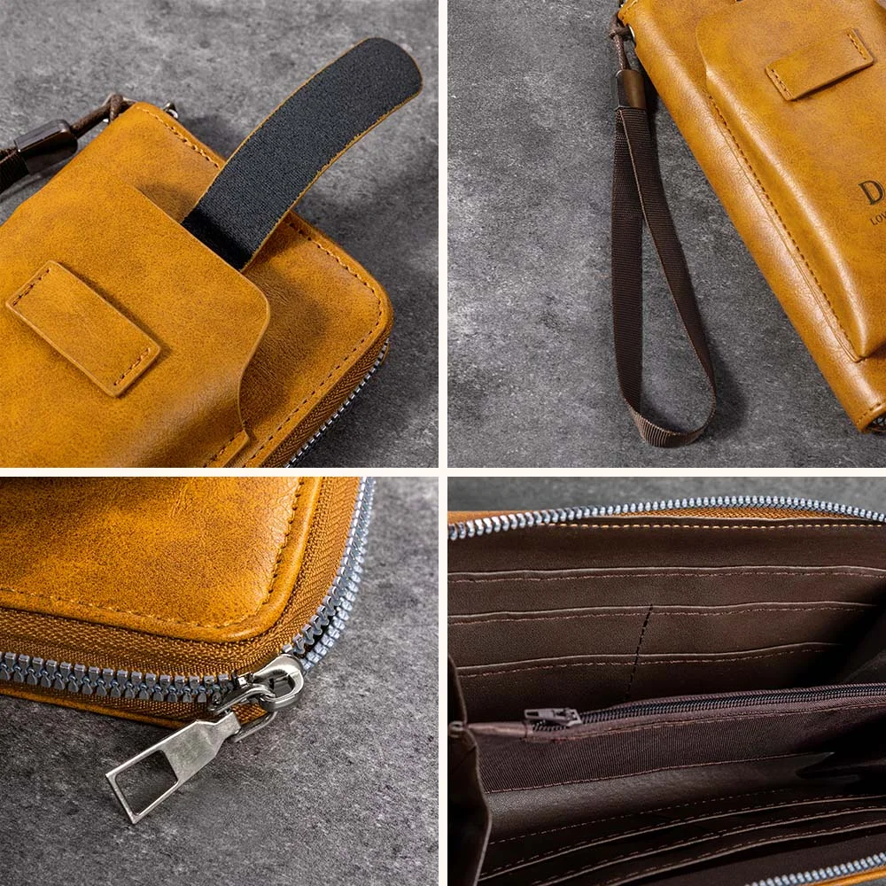 Personalized Engraved Text Portable Leather Zippered Man's Wallet with Wrist Strap and Phone Pocket Birthday Father's Day Anniversary Gift for Men
